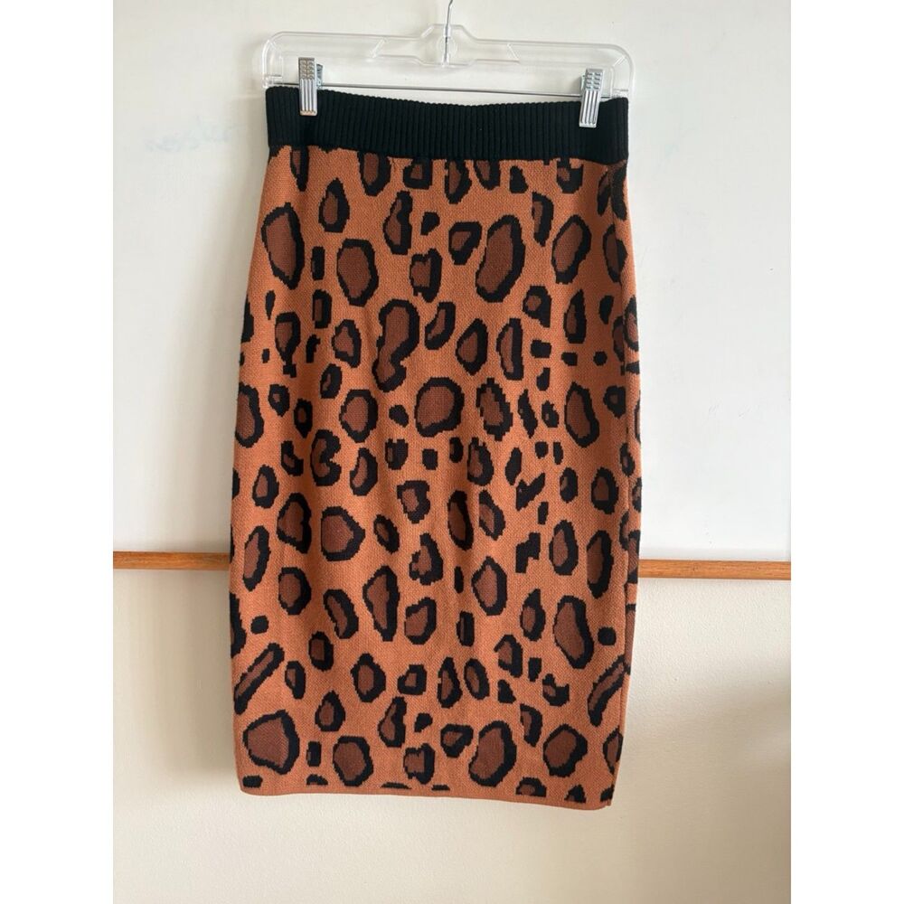 English Factory Leopard Print Knit Skirt, Size M